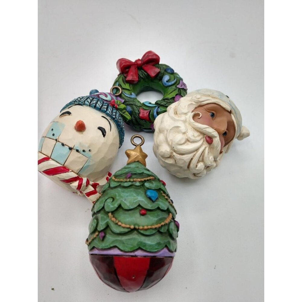 Jim Shore Set Of 4 Hand-Painted Christmas Ornaments With Santa Snowman Wreath &